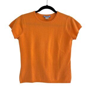 White+Warren Women's 100% Cashmere Featherweight  Orange T-Shirt  Size S